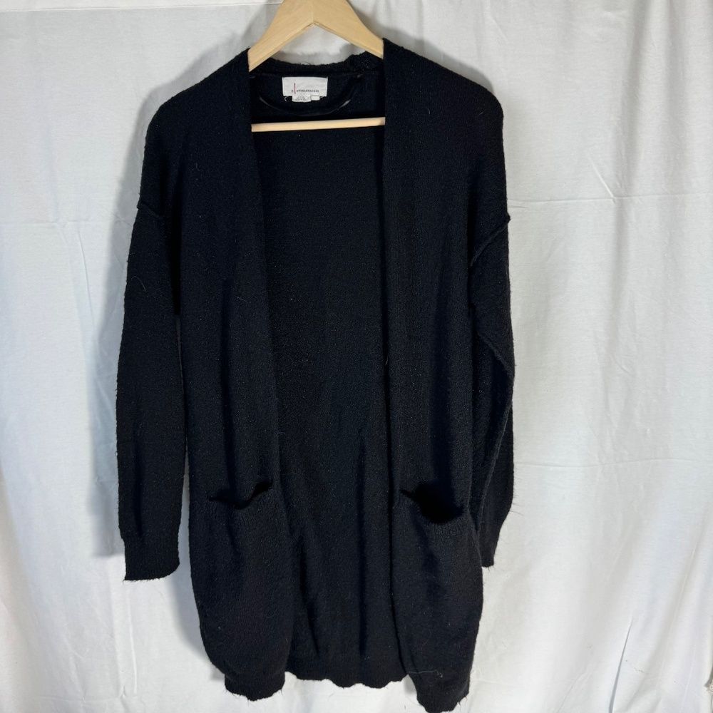 By Anthropologie Black Slub Knit Open Front Cardigan‎ Inverted Seams Sz S
